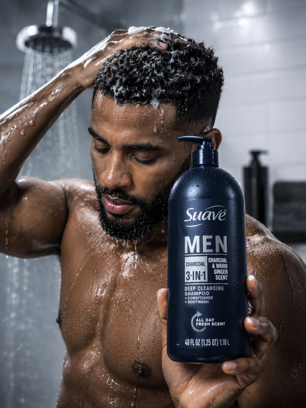 Suave Men Charcoal 3-in-1 Deep Cleansing Shampoo, Conditioner & Bodywash - Navy